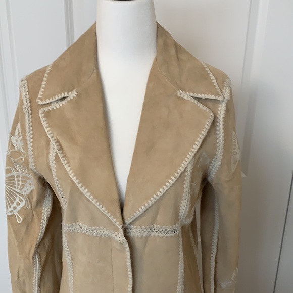 Bohemian Beige suede long jacket with fringe - Picture 3 of 3